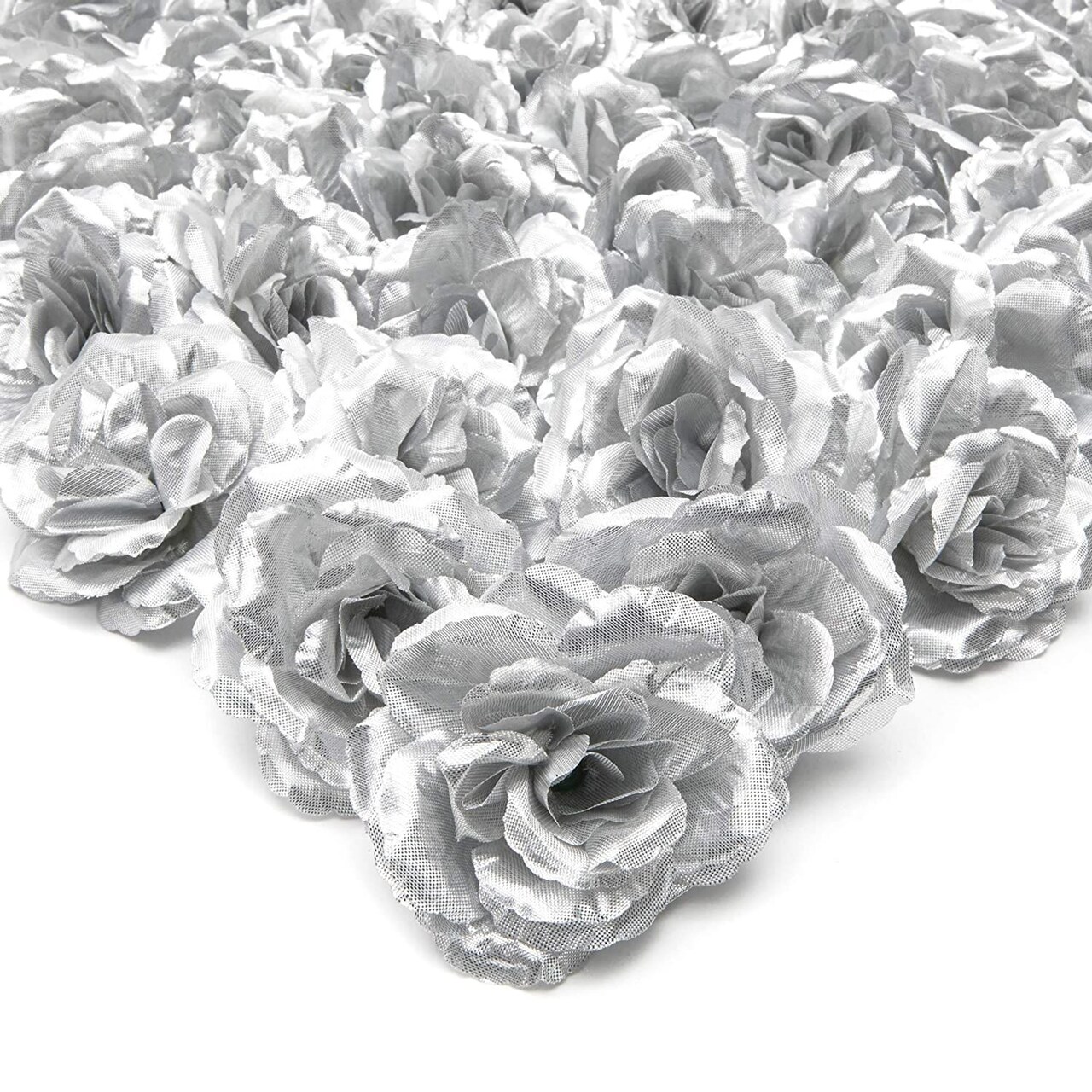 100 Pack Silver Rose Flower Heads for DIY Crafts, Artificial